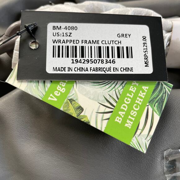 NWT Dumpling Clutch Convertible Bag Slouch Frame Chain Gray Badgley Mischka - Picture 4 of 7